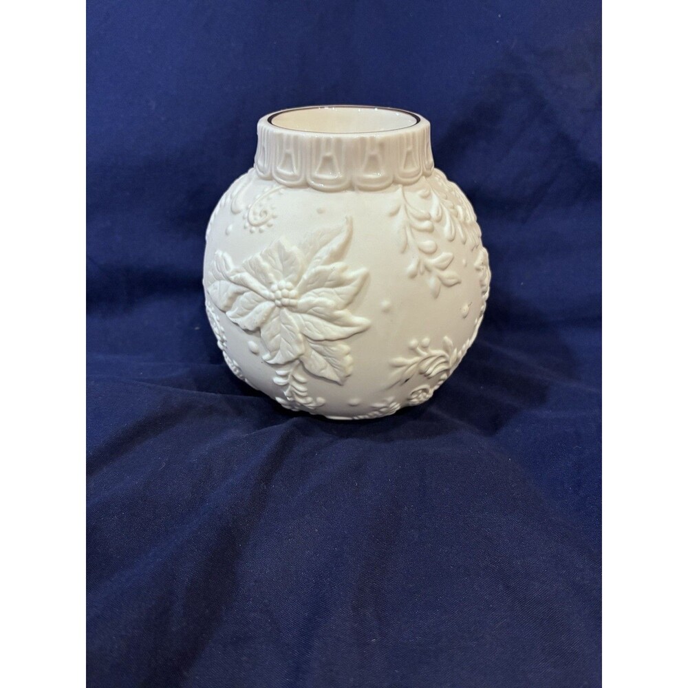 Lenox Poinsettia Votive Candle Holder Ornamental Glow Bisque Porcelain Retired